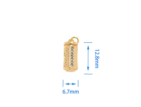 18k Gold Mini Cola Soda CZ Dangle Charm Pendant CPG1523: 3pcs