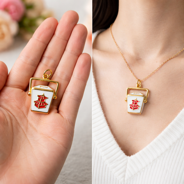 Gold Chinese Take-Out Box Enamel Gold Charm, CPG851: 6pcs