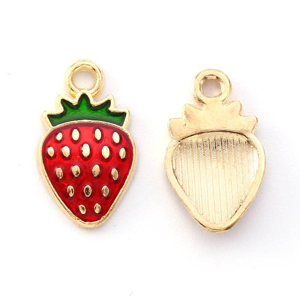 Gold Alloy Red Strawberry Charm
