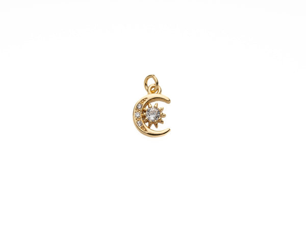 18k Gold Plated CZ Moon and Star Charms CPG2054: 5 pieces
