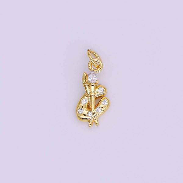 24K Gold Filled CZ Paint Brush Tool Charm | AF422