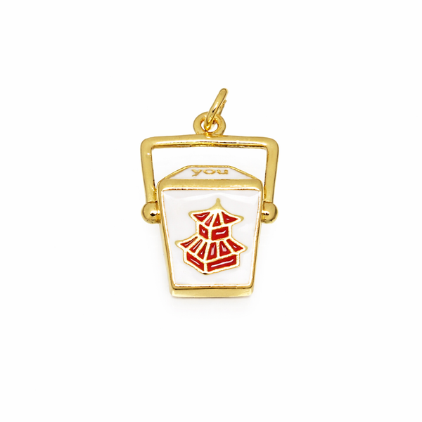 Gold Chinese Take-Out Box Enamel Gold Charm, CPG851: 6pcs