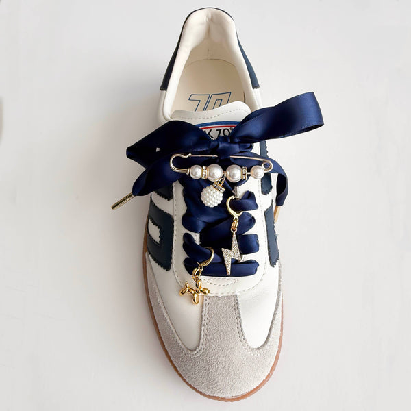 Shoe Charm and Lace Sets –  Shoelace Accessories: Navy Gingham/Evil Eye/Bolt/Feather