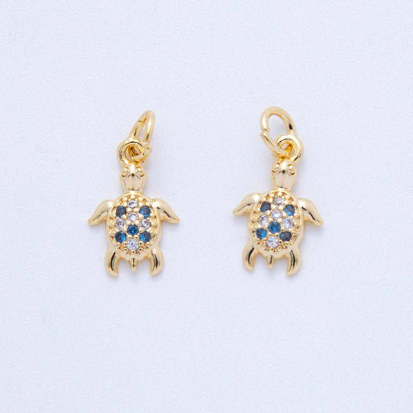18K Gold Filled 17mm Micro Paved CZ Mini Sea Turtle Charm | AF819