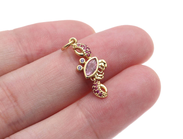 Gold CZ Crab Charm for Sealife Jewelry Making CPG1560: 3pcs