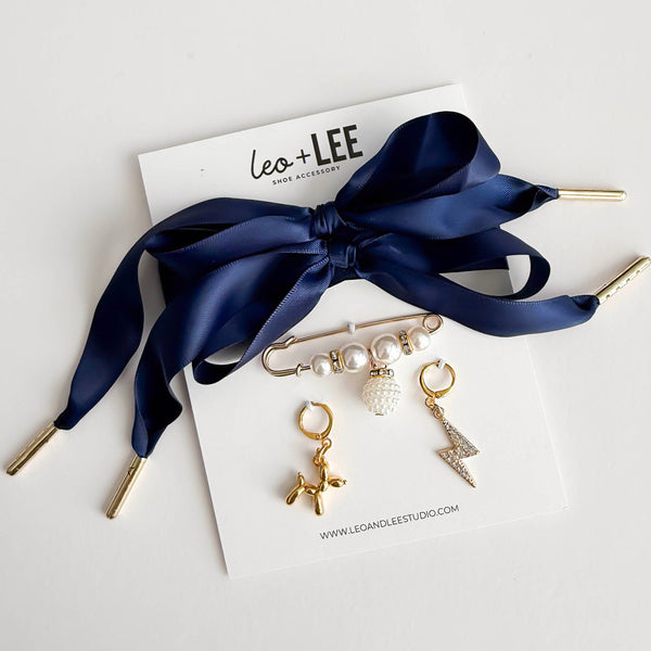 Shoe Charm and Lace Sets –  Shoelace Accessories: Navy Gingham/Evil Eye/Bolt/Feather