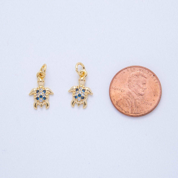 18K Gold Filled 17mm Micro Paved CZ Mini Sea Turtle Charm | AF819