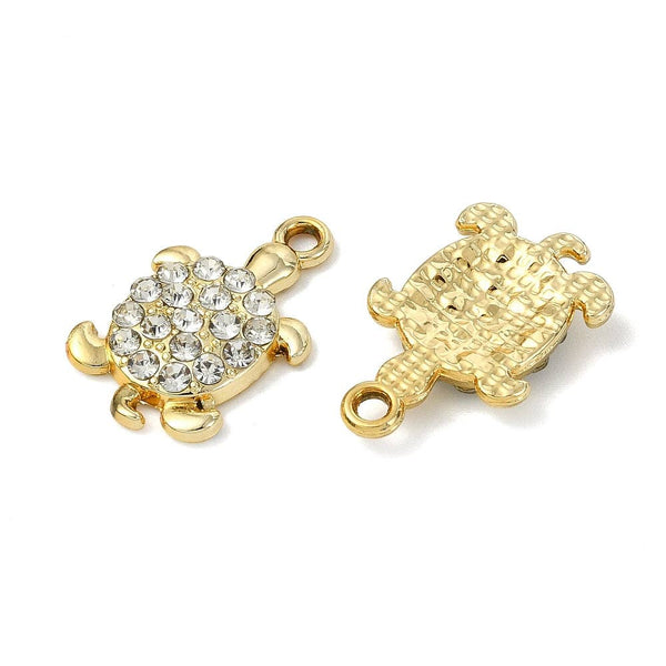 Gold Alloy Rhinestone Turtle Charm