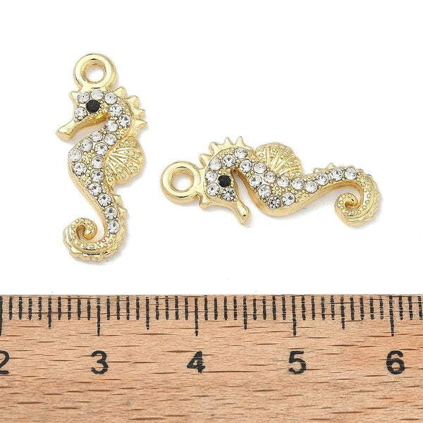 Gold Alloy Rhinestone Seahorse Charm