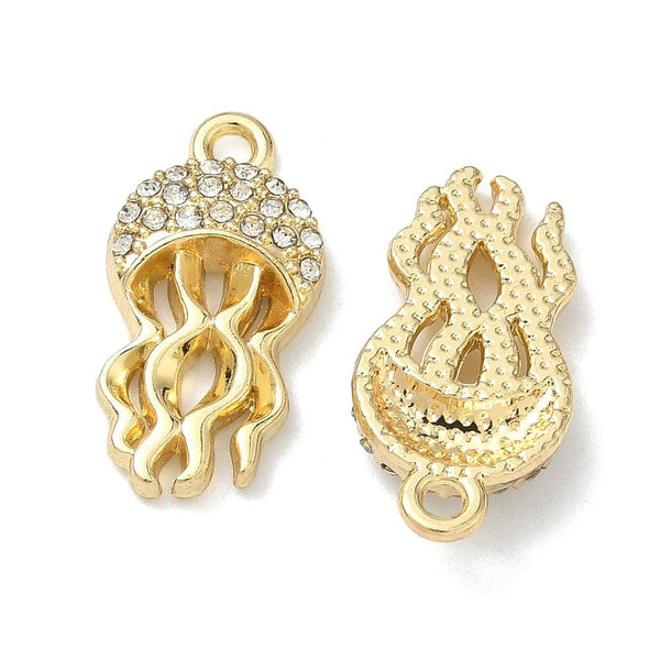 Gold Alloy Rhinestone Jellyfish Charm