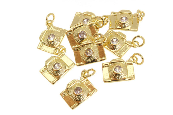 Gold Tiny Camera Photographer Charm CPG1609: 5pcs