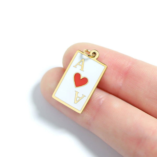 18K Gold PVD Stainless Steel Ace of Hearts Playing Card Pendant: White / Gold