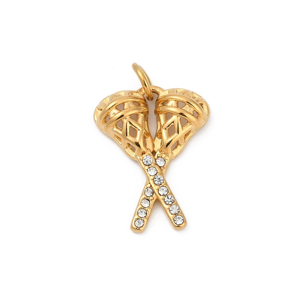 18k Gold PVD Stainless Steel Lacrosse Charm