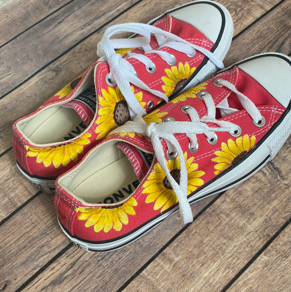 Women’s Size 6/Men’s Size 4 - Coral Sunflower Converse (Ready to Ship Sale) - No Box