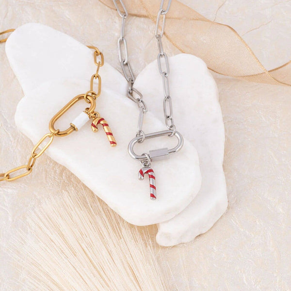 18K Gold PVD Stainless Steel Candy Cane Charm: Gold