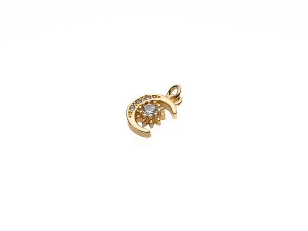 18k Gold Plated CZ Moon and Star Charms CPG2054: 5 pieces