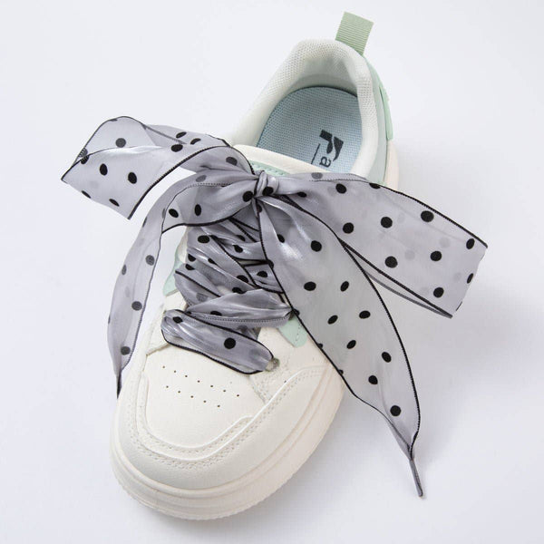 White, Pink, Black Retro Polka Dotted Sheer Chiffon Fabric Ribbon Shoelaces | WB00309 - WB00311: Pink