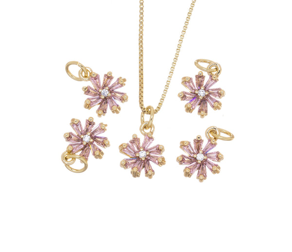Purple Flower Gold Charm For Jewelry,CZ Flower Charm,CPG2867: 3pcs