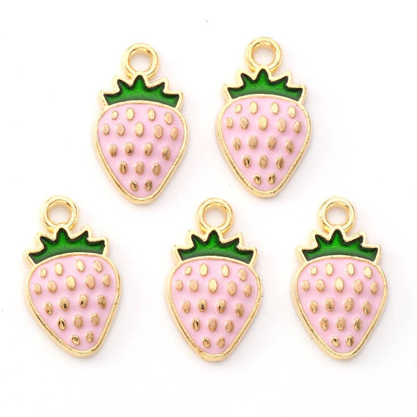 Gold Alloy Pink Strawberry Charm