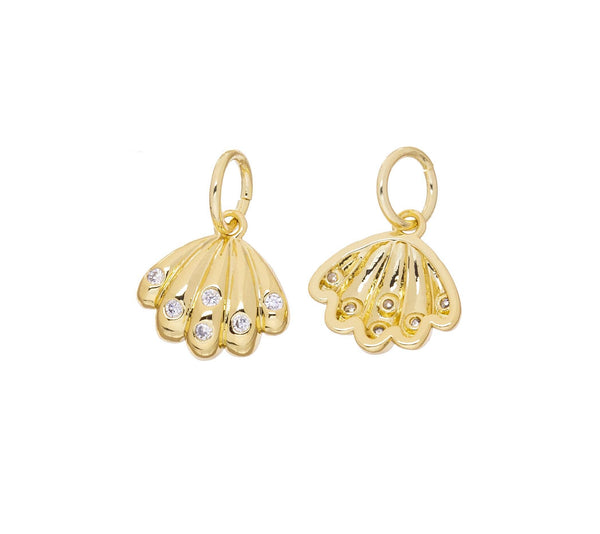Gold or Silver CZ Clam Shell Charm CPG2192-CPS2192: Gold / 3pcs
