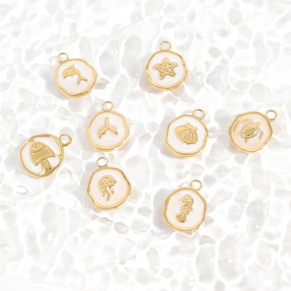 18K Gold PVD Sea Turtle Epoxy Charm: Gold