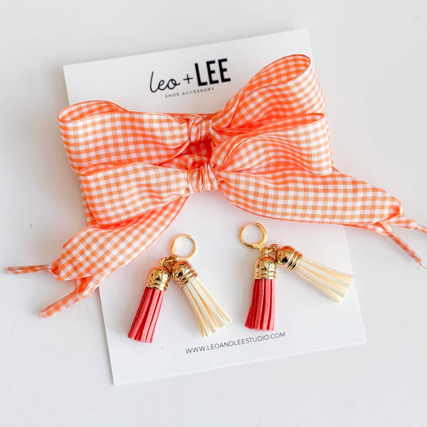 Shoe Charm and Lace Sets –  Shoelace Accessories: Navy Gingham/Evil Eye/Bolt/Feather