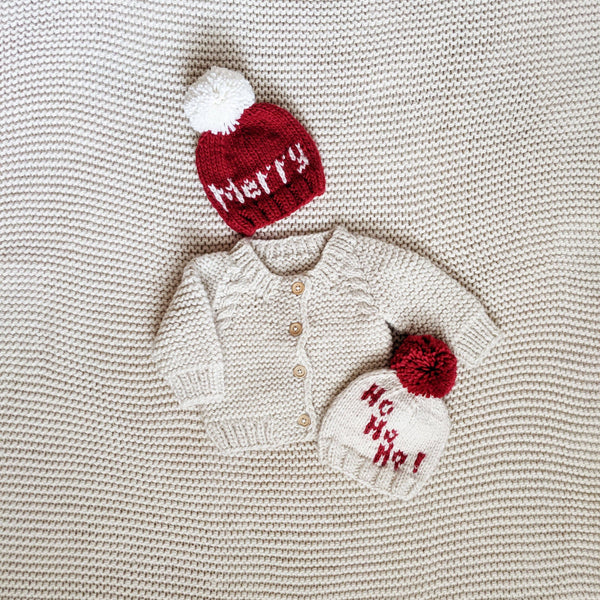 Ho Ho Ho! Hand Knit Beanie Hat SALE: M (6-24 months)