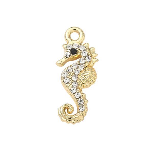 Gold Alloy Rhinestone Seahorse Charm