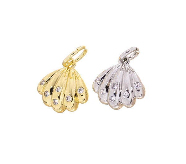 Gold or Silver CZ Clam Shell Charm CPG2192-CPS2192: Gold / 3pcs