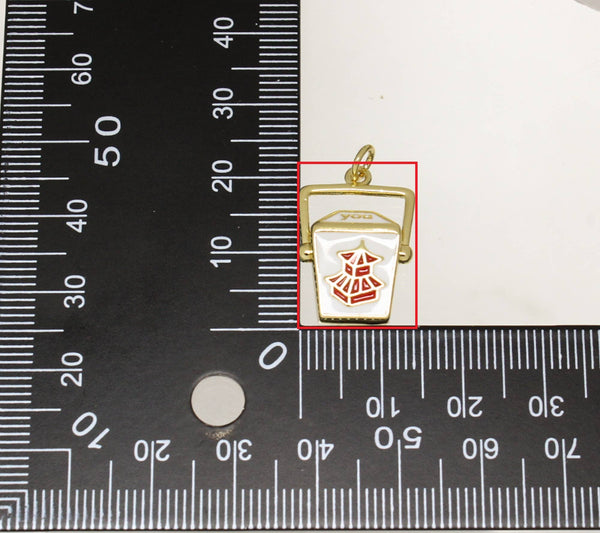 Gold Chinese Take-Out Box Enamel Gold Charm, CPG851: 6pcs