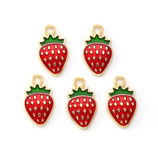 Gold Alloy Red Strawberry Charm