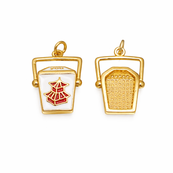 Gold Chinese Take-Out Box Enamel Gold Charm, CPG851: 6pcs
