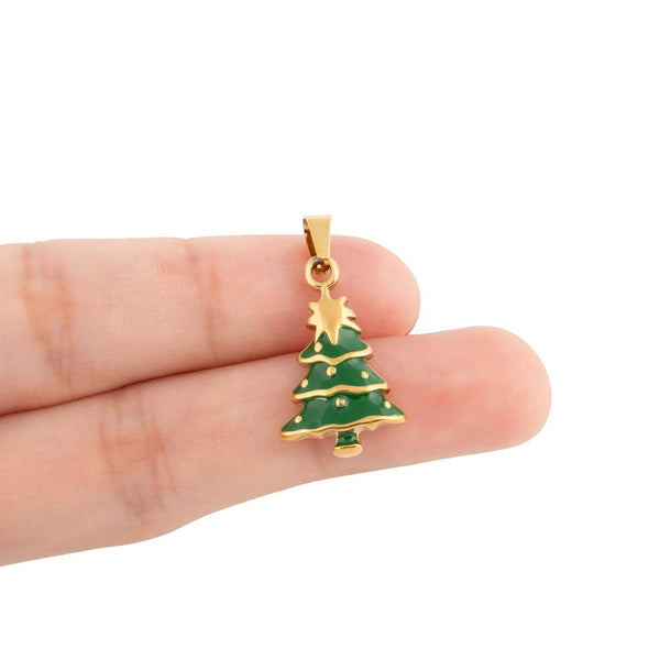 18k Gold PVD Stainless Steel Christmas Tree Charm: Gold