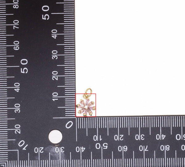 Purple Flower Gold Charm For Jewelry,CZ Flower Charm,CPG2867: 3pcs