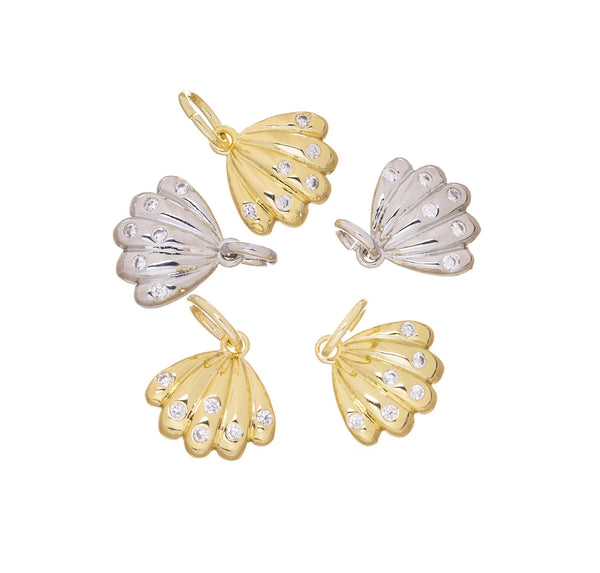 Gold or Silver CZ Clam Shell Charm CPG2192-CPS2192: Gold / 3pcs