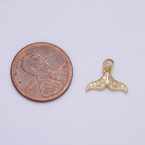 16K Gold Filled Mini Dolphin Tail Ocean Animal Clear Micro Paved CZ Add-On Charm | AC1163