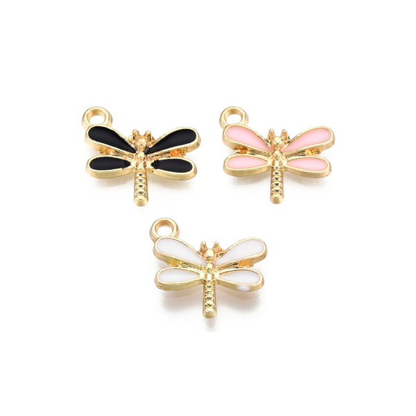 Gold Alloy Dragonfly Charm: Pink
