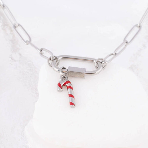 18K Gold PVD Stainless Steel Candy Cane Charm: Gold