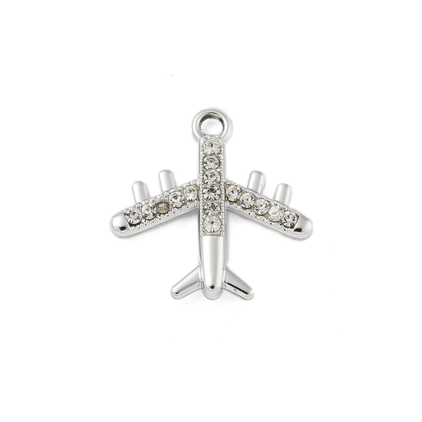 Alloy Rhinestone Airplane Charm: Gold