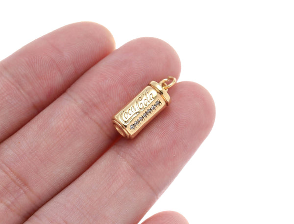 18k Gold Mini Cola Soda CZ Dangle Charm Pendant CPG1523: 3pcs
