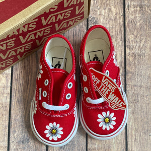 Toddler Size 5 - Red Daisy Vans (Ready to Ship Sale)