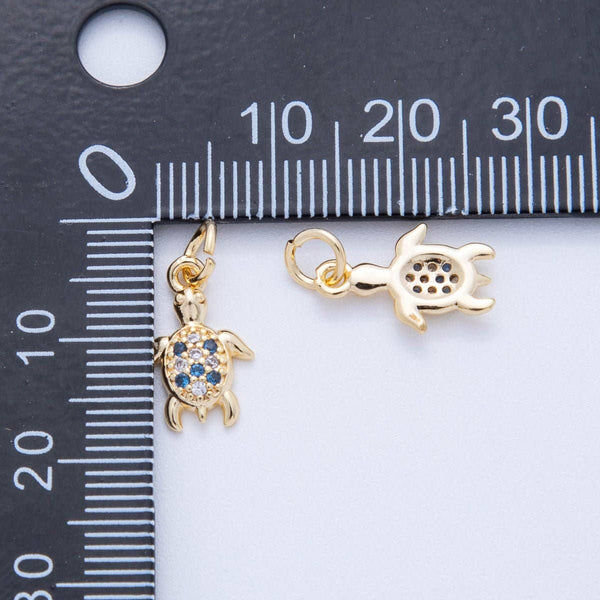 18K Gold Filled 17mm Micro Paved CZ Mini Sea Turtle Charm | AF819