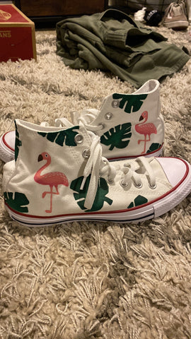 Ready To Ship | Tropical Flamingo High Tops Women's Size 8.5