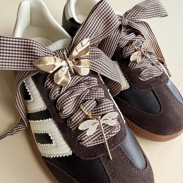 Shoe Charm and Lace Sets –  Shoelace Accessories: Navy Gingham/Evil Eye/Bolt/Feather