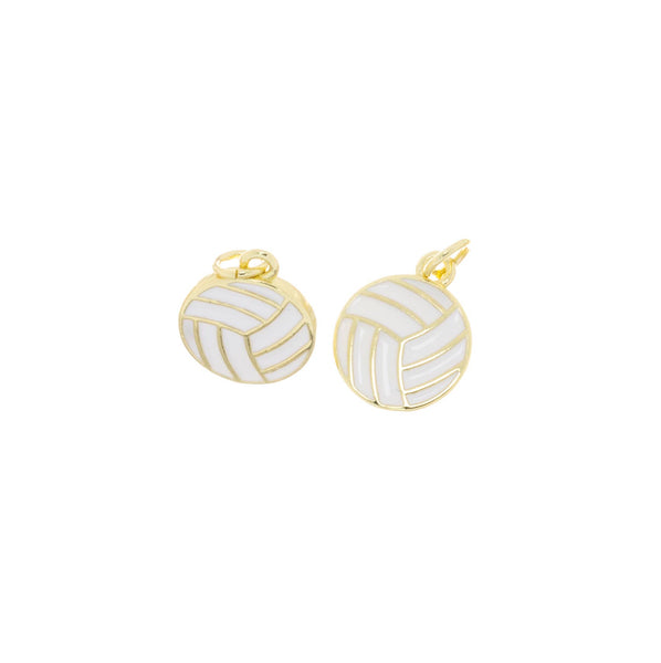 Gold Volleyball Charm with white enamel for jewelry, CPG2821: 3pcs