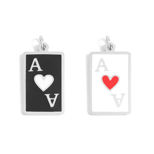 18K Gold PVD Stainless Steel Ace of Hearts Playing Card Pendant: White / Gold