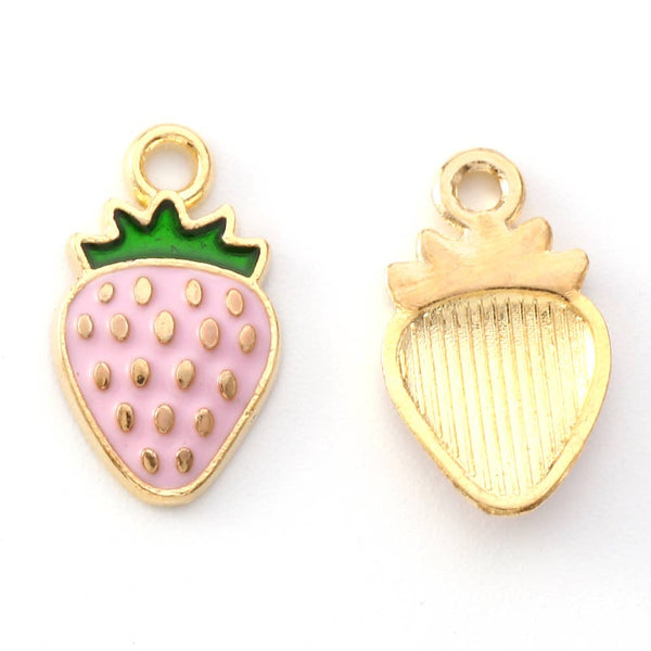Gold Alloy Pink Strawberry Charm