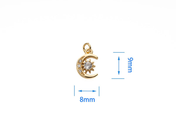 18k Gold Plated CZ Moon and Star Charms CPG2054: 5 pieces