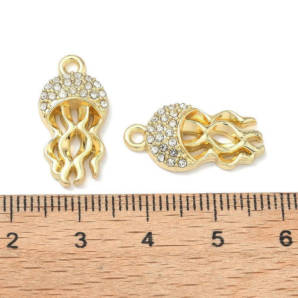 Gold Alloy Rhinestone Jellyfish Charm