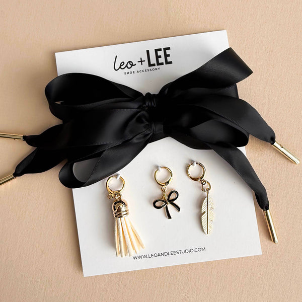 Shoe Charm and Lace Sets –  Shoelace Accessories: Navy Gingham/Evil Eye/Bolt/Feather